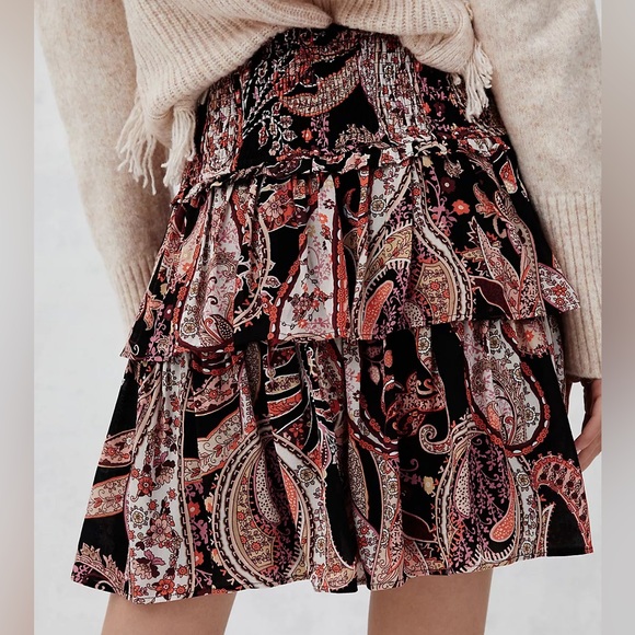 Anthropologie Paisley Mini Skirt - Black and Red - Picture 2 of 10